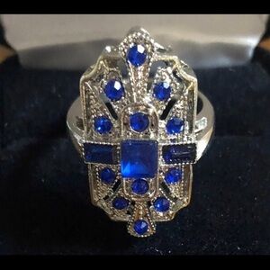 SALE Silver Blue Sapphire Art Deco Ring sz 9 925 sterling stamped …